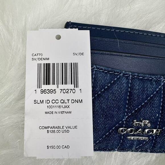 coach Slim Id Card Case With Quilting In Denim & Leather NWT CAT70 - Picture 3 of 5
